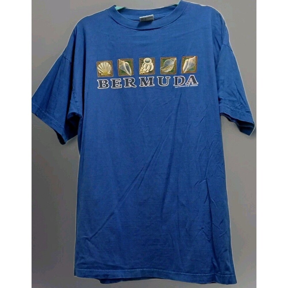 VTG 90s Bermuda T-Shirt Men’s XXL Blue Single Stitch Seashell Graphic